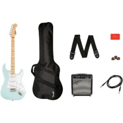 Squier Sonic Stratocaster Limited-Edition Maple Fingerboard Electric Guitar Pack with Frontman 10g Amp Blue