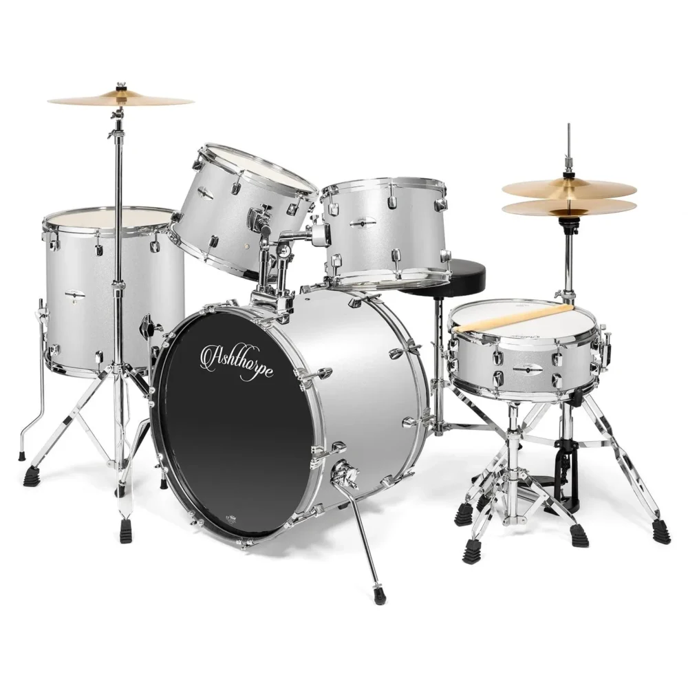 Backbeat Elite 5-Piece Complete Drum Set with 22" Bass Drum, Hardware and Cymbals Midnight Grain - Image 4