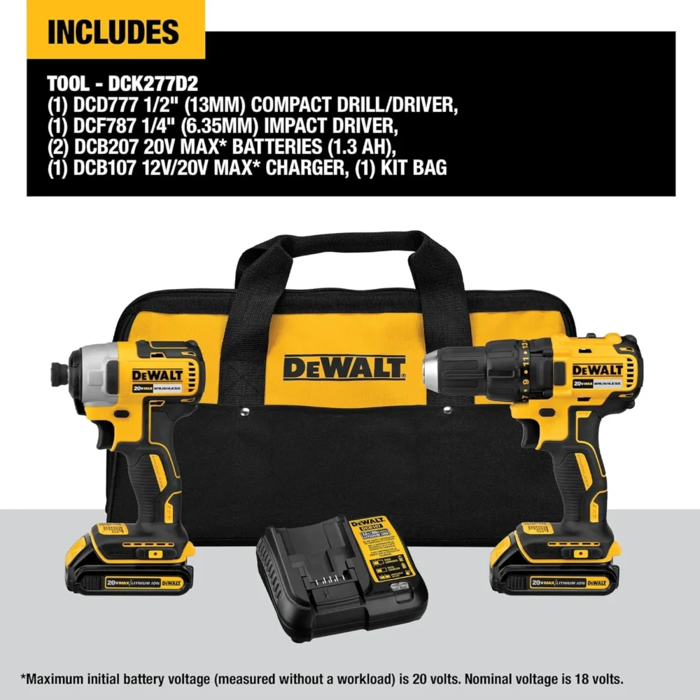 DEWALT 20V MAX Cordless Drill and Impact Driver, Power Tool Combo Kit with 2 Batteries and Charger (DCK240C2) - Image 13