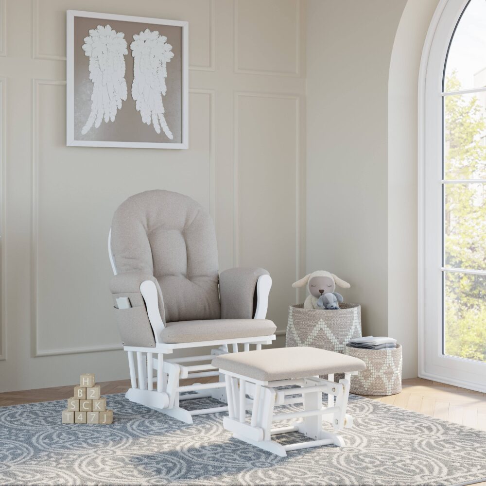 Stork Craft Hoop Custom Glider and Ottoman Set, White/Taupe Swirl - Image 10