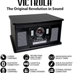 Victrola 8-in-1 Bluetooth Record Player & Multimedia Center, Built-in Stereo Speakers – Turntable, Wireless Music Streaming - Image 3