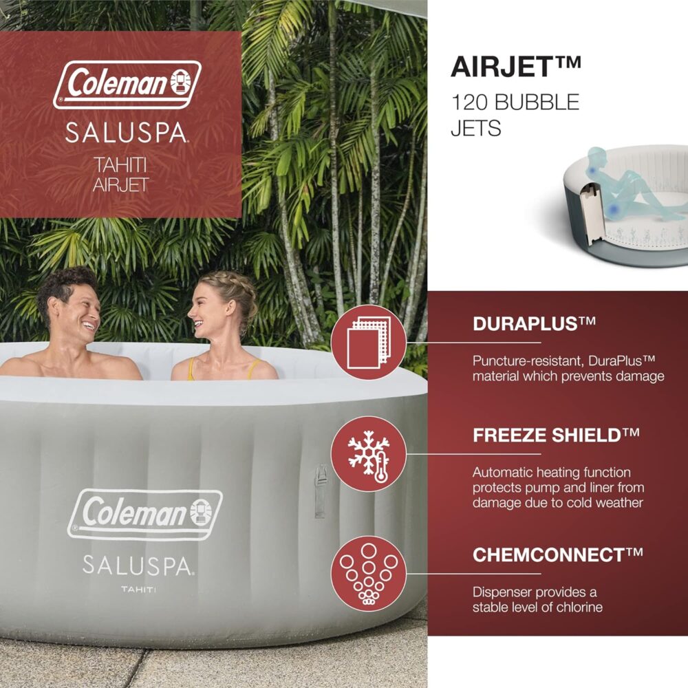 Inflatable Hot Tub Spa | Portable Hot Tub with Heated Water System and 140 Bubble Jets | Fits Up to 4 People - Image 4