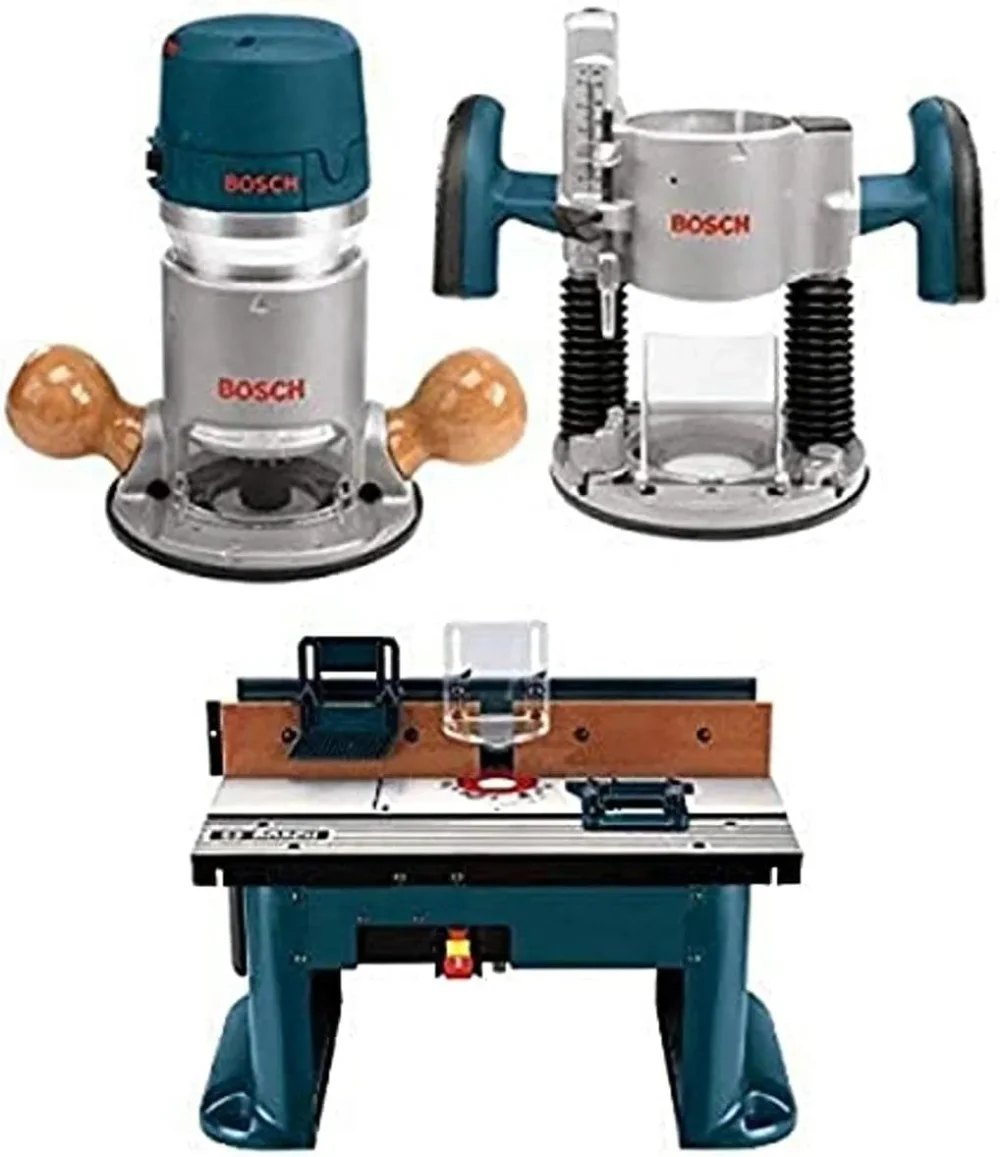 BOSCH 1617EVSPK Wood 12 Amp Router Tool Combo Kit - 2.25 Horsepower Plunge Router & Fixed Base with a Variable Speed