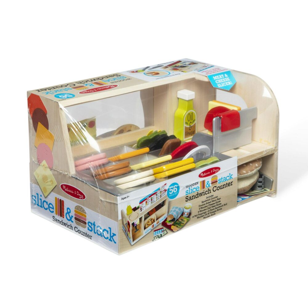 and Doug Wooden Slice and Stack Sandwich Counter with Deli Slicer a 56-Piece Pretend Play Food Pieces - Image 3