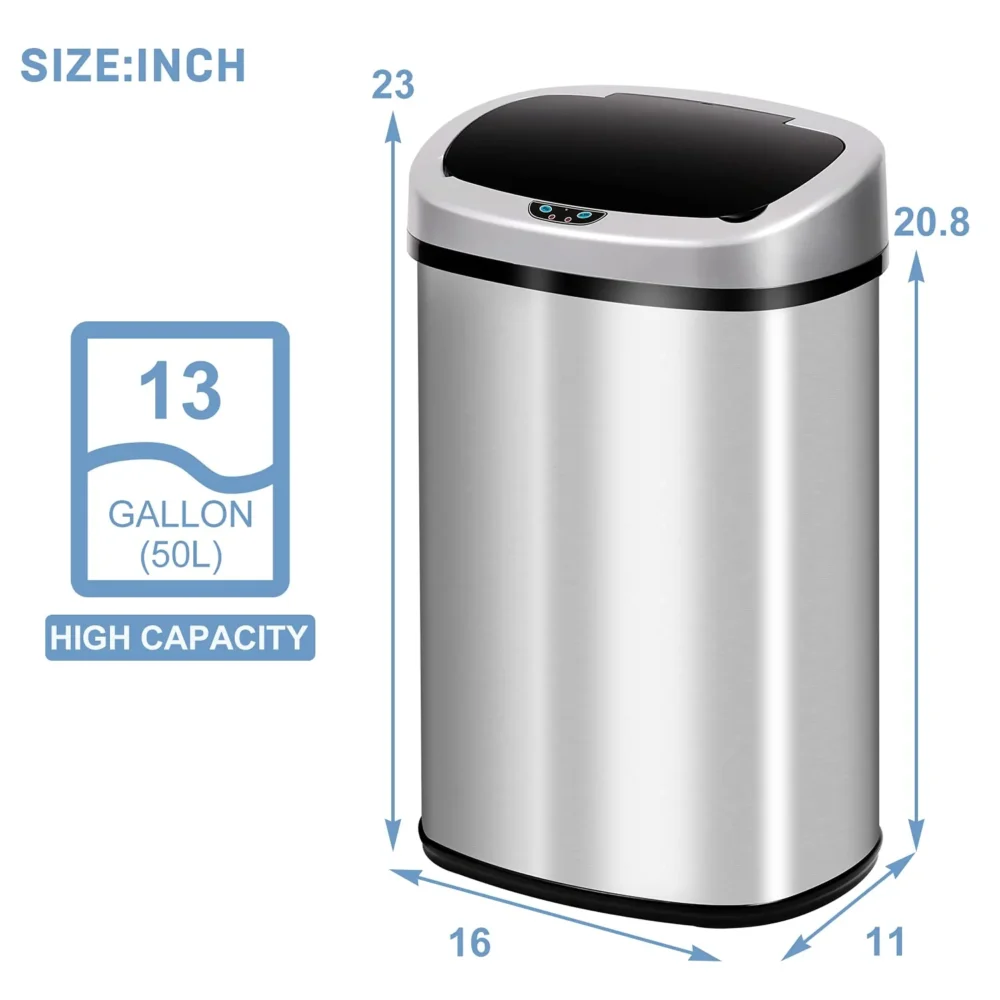 Bigacc 13 Gallon 50 Liter Kitchen Trash Can with Touch-Free & Motion Sensor, Automatic Stainless-Steel Garbage Can, Anti-Fingerprint Mute Designed Trash Bin Brushed Stainless Steel - Image 11