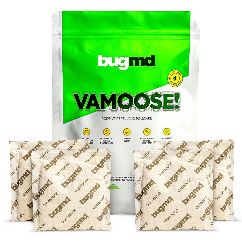 BugMD Vamoose - Rodent Repellent Pouches (1 Pack, 4 Pouches), Plant-Powered Rat Repellent, Rodent Defense Mice Repellent, Rat Repellent, Mouse Deterrent Indoor