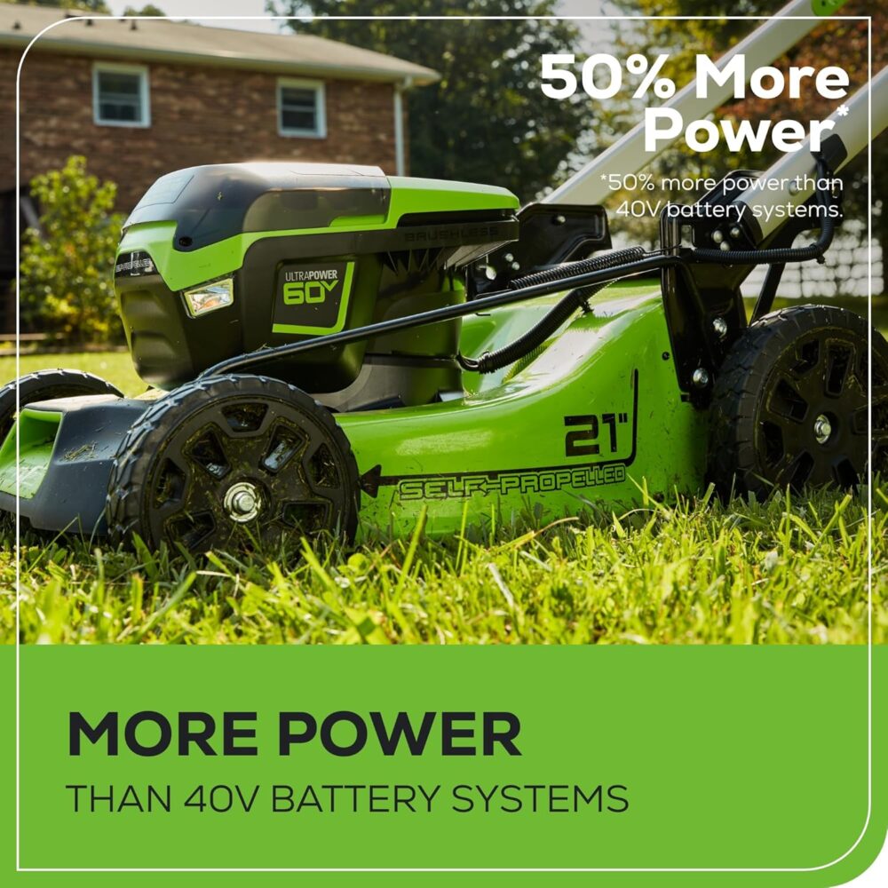 Greenworks 60V 21” Cordless (Self-Propelled) Lawn Mower , 2 x 4.0Ah Batteries and Dual Port Rapid Charger - Image 6