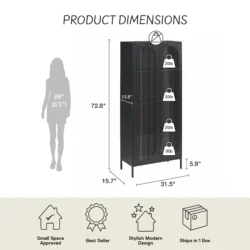 Mr. Kate Luna Tall 2 Door Accent Cabinet with Fluted Glass, Black - Image 2