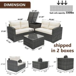 Segmart 4 Piece Patio Furniture Set, All-Weather Outdoor Sectional Sofa Set, PE Rattan Conversation Set with Storage Box, Table & Cushions, Wicker - Image 3