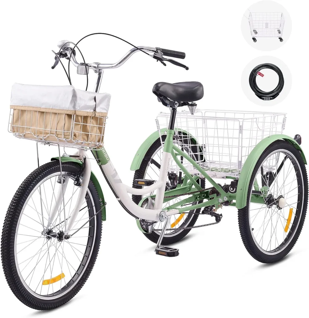 Viribus Adult Tricycle, 7 Speed Tricycle for Adults, 24" 3 Wheel Bikes for Adults with Baskets