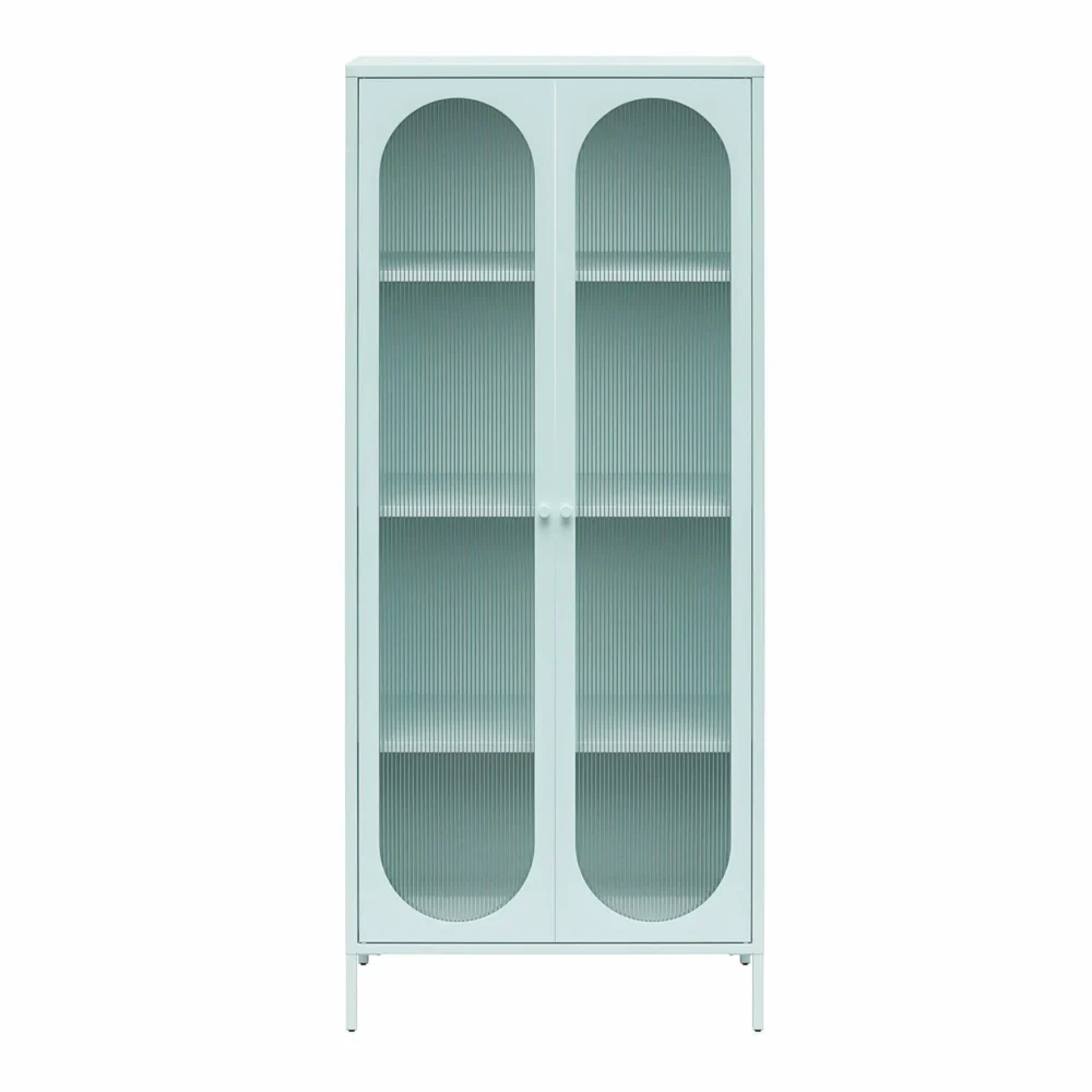 Mr. Kate Luna Tall 2 Door Accent Cabinet with Fluted Glass, Sky Blue