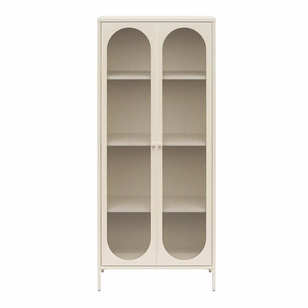 Mr. Kate Luna Tall 2 Door Accent Cabinet with Fluted Glass, Parchment