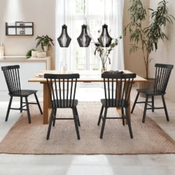 Windsor Black Solid Wood Dining Chairs for Kitchen and Dining Room (Set of 4) - Image 2