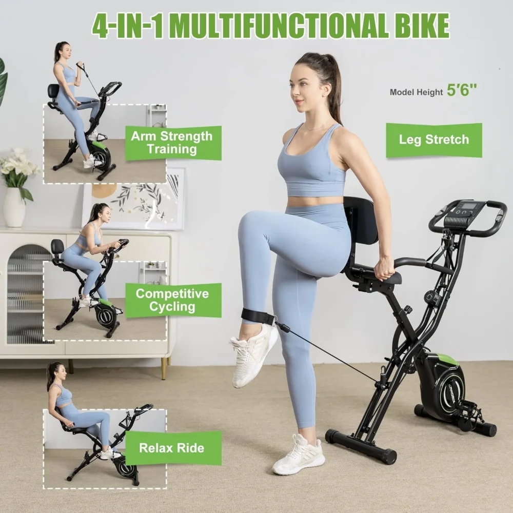 Caromix Folding Exercise Bike, 4 in 1 Stationary Bike 16-Level Magnetic Resistance Cycling Bicycle Upright Indoor Cycling Bike for Home Workout 330LB Capacity - Image 2